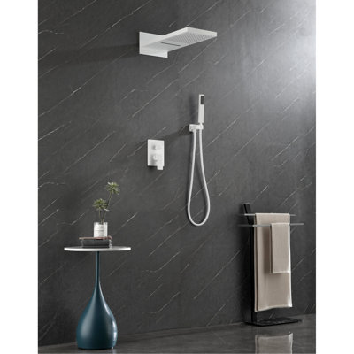 Shower System For Bath - Waterfall Rainfall Head With Handheld, Wall Mounted, Brass White Faucet Mounted And Handheld