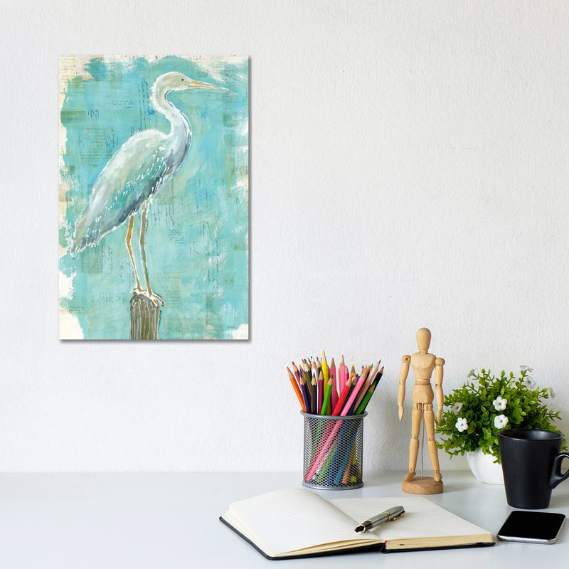 Coastal Egret I by Sue Schlabach - Painting on Canvas, 20.32 cm H x 30.48 cm W, Wrapped Canvas