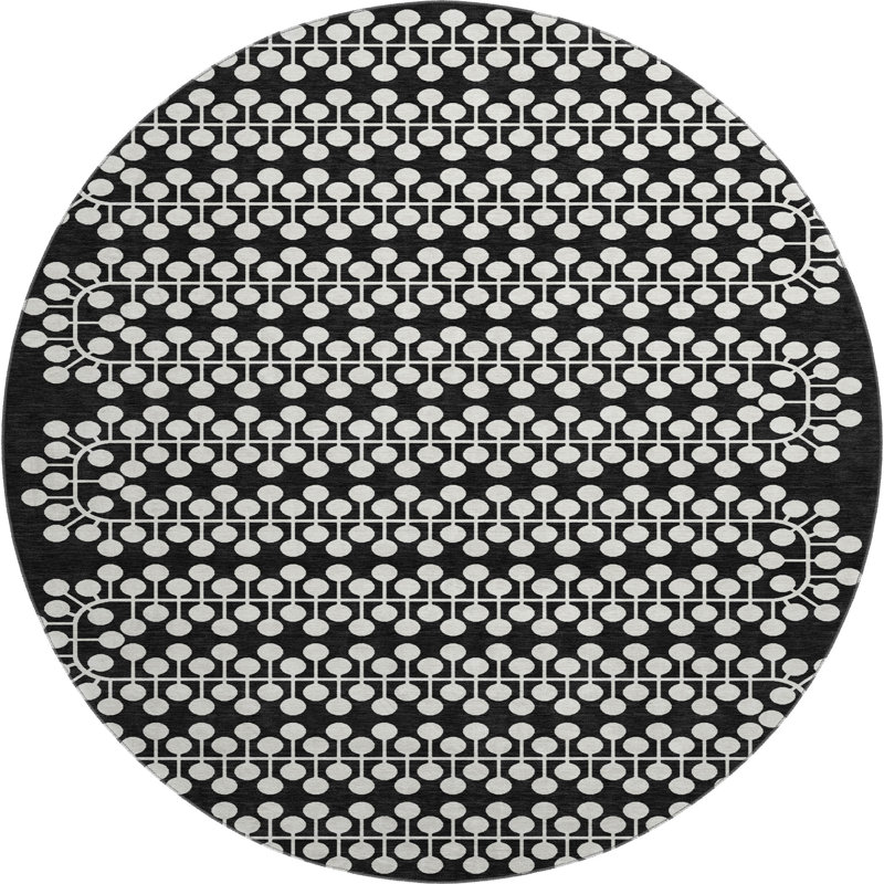 Premium Machine Washable Mayfield AMF2247 Geometric Rug, 8' Round, Black