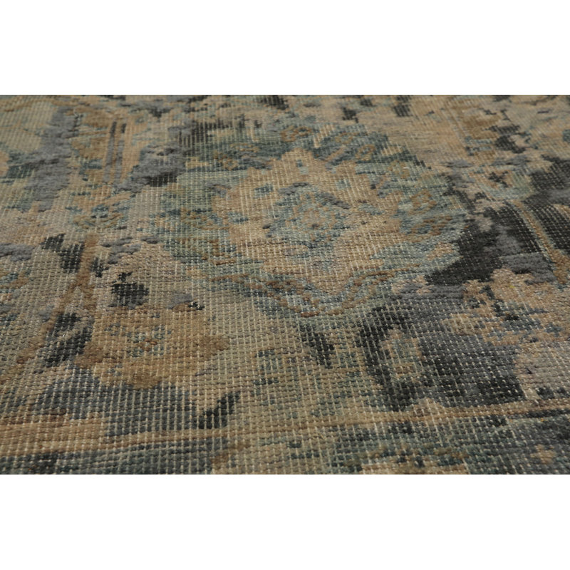 Tapis transitionnel Oushak gris en laine noué à la main 2 pi 11 po x 4 pi 8 po