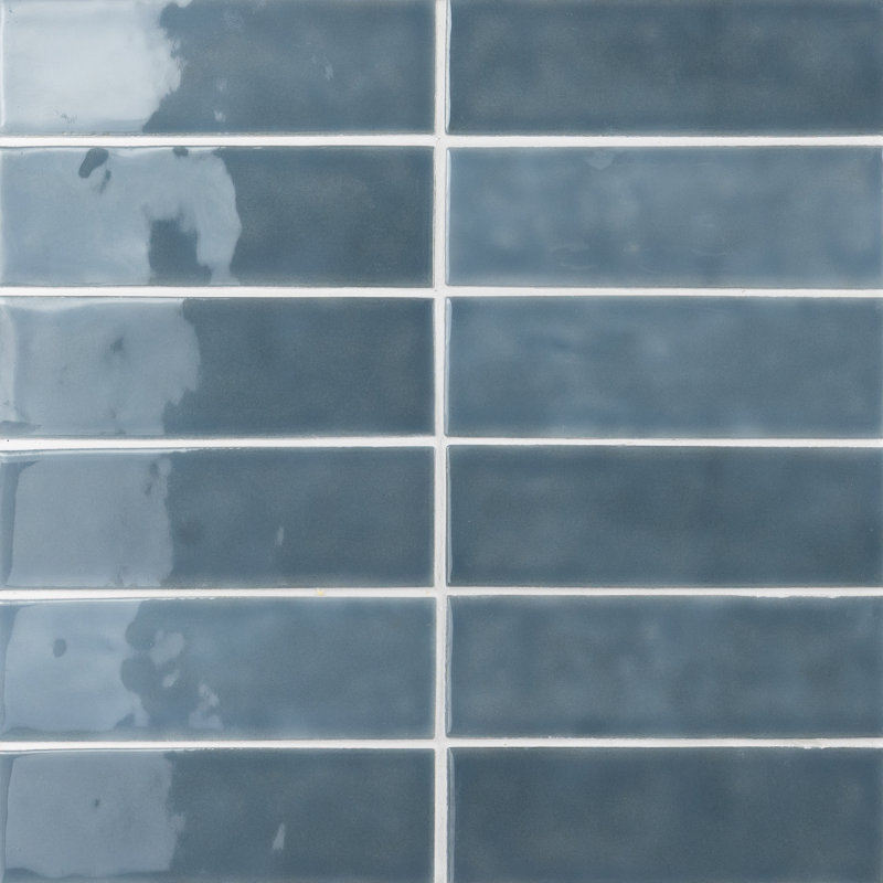 City Stone 2" x 6" Zellige Porcelain Subway Tile, Steel Blue Avio