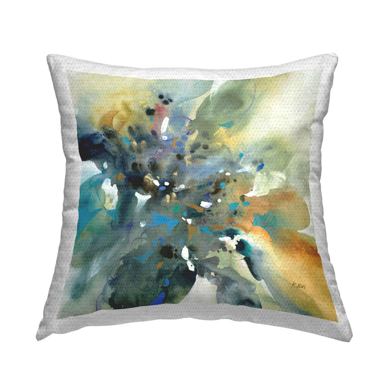 Coussin extérieur abstrait avec gouttelettes d'encre par K. Nari