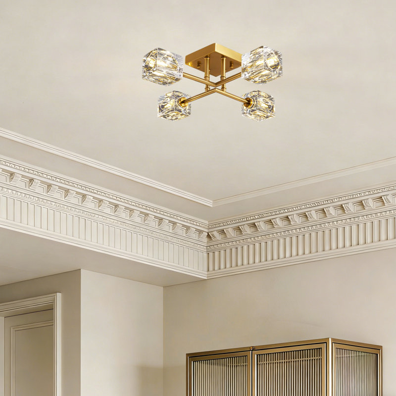 Plafonnier semi-encastré, lustre moderne en cristal, lustre Spoutnik industriel pour chambre à coucher, cuisine, couloir, salle de bain, entrée, salle à manger