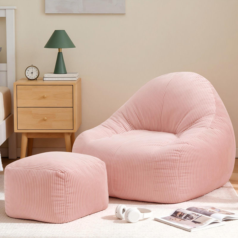 46" W Corduroy Bean Bag Chair with Ottoman, Oversized Memory Foam Floor Sofa for Adults, Gaming & Lounge Seat, 500 LBS Weight Capacity