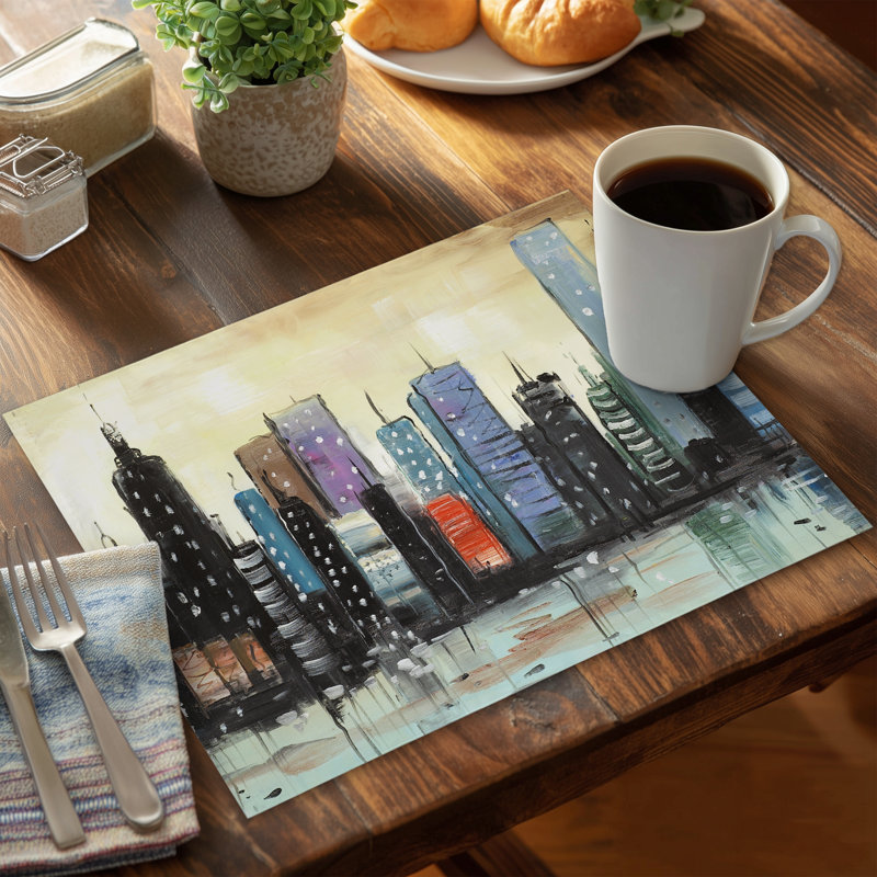 Skyline Cityscape Polyester Placemat | Cities Contemporary Decor