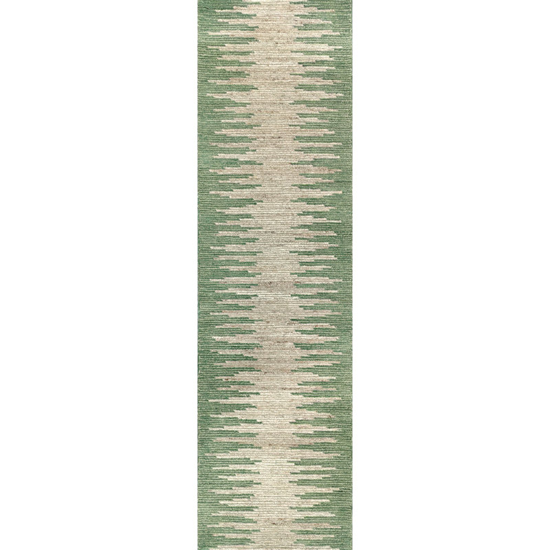 Abrash Ikat Hand-Tufted Wool Area Rug Cut/Loop Pile, Forest, 2'3" x 8'