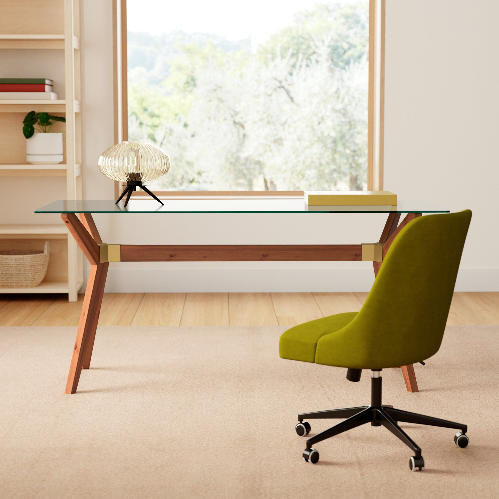 Walter Writing Desk, Walnut/Brass
