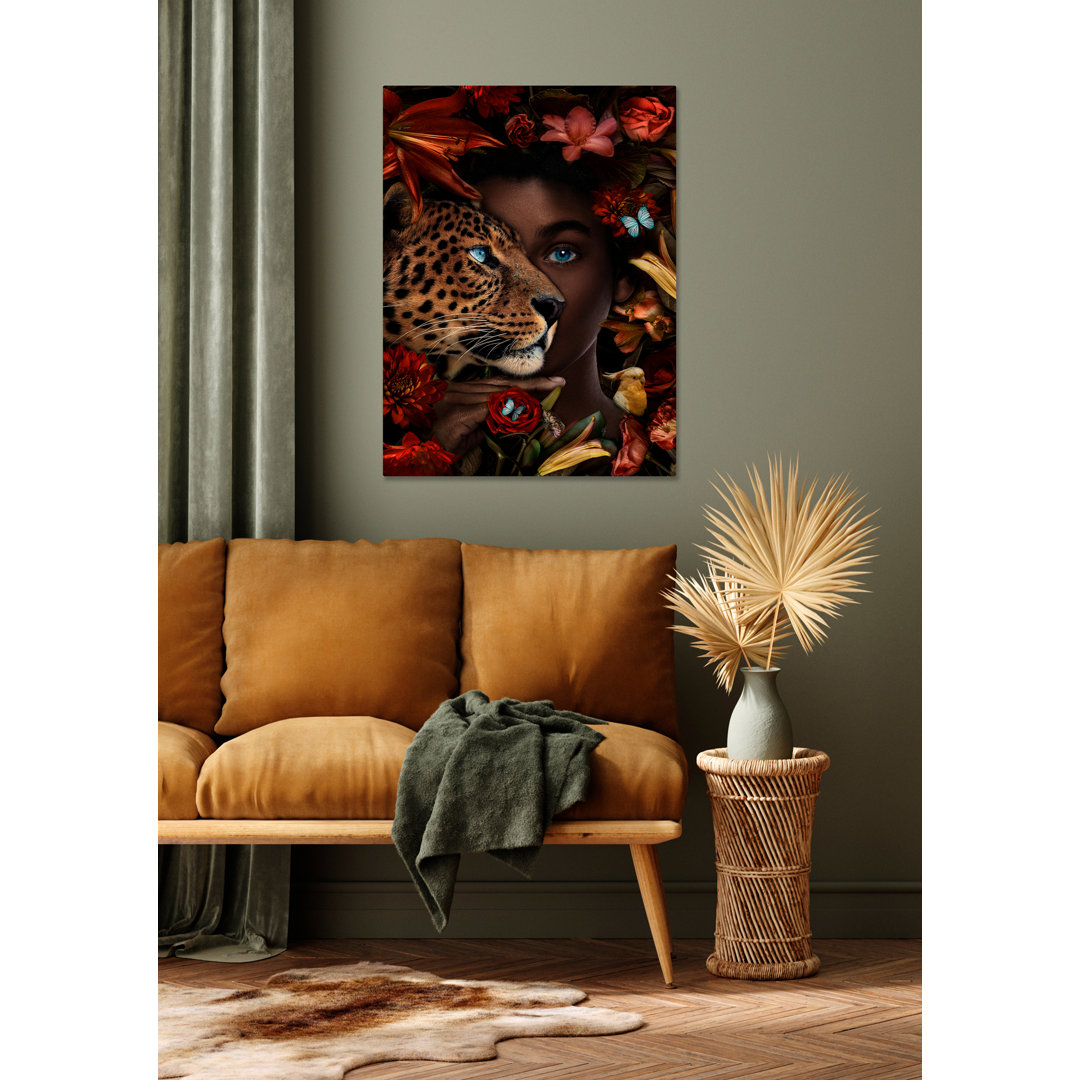 Glasbild Lady mit Leopard