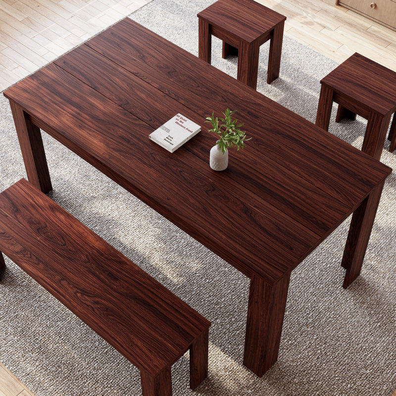 Ensemble de table de salle à manger 4 pièces, table rectangulaire 63 "avec banc et 2 chaises pour coin-repas, meubles de salle à manger