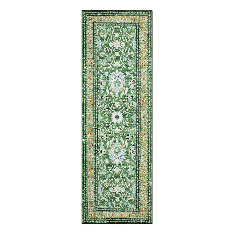 Vintage Rugs Machine Washable Non-Slip Kitchen Rug Low Pile Ultra-Thin Floor Mat No-Shedding Floral Print Indoor Carpet Boho Decorative Rugs for Bedroom Living Room