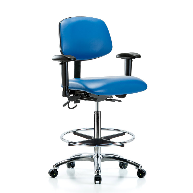 Mila Drafting Chair, Blue, Casters, Not Included