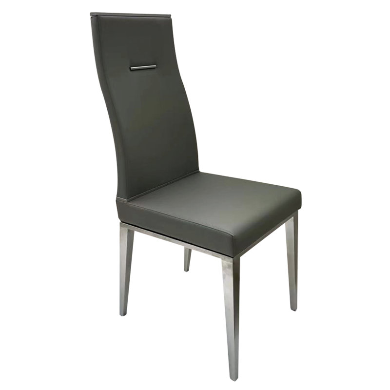 Faux Leather Upholstered Dining Chair with Stainless Steel Base, Dark Gray, Stainless Steel