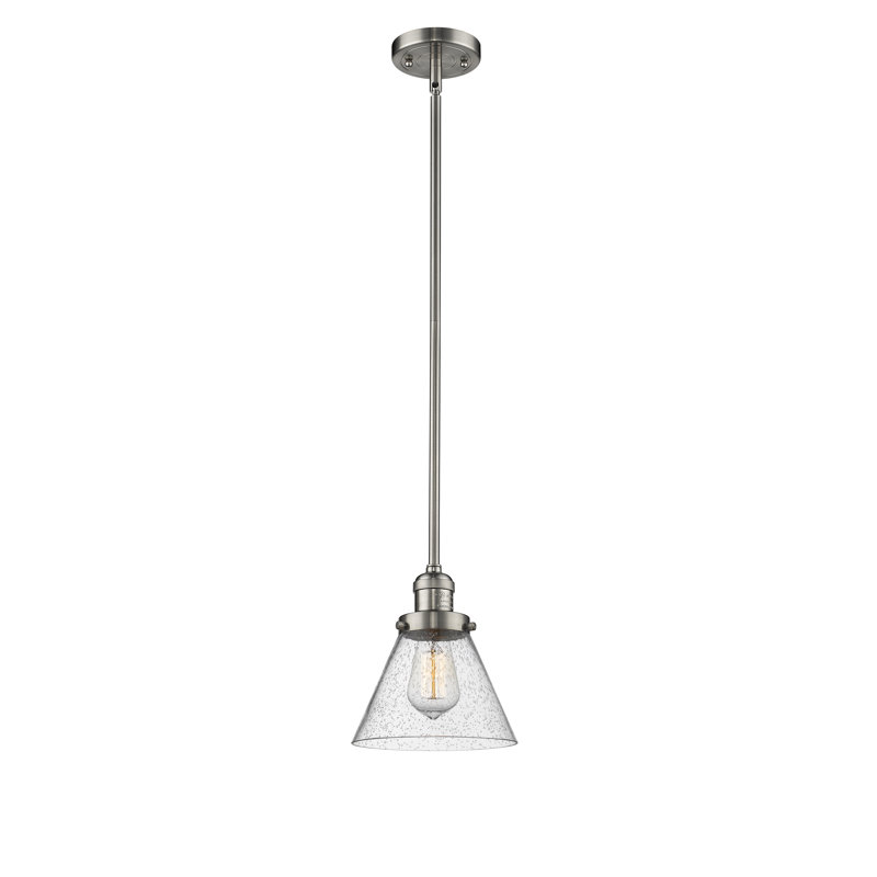 Luminaire suspendu conique à 1 lumière Emery, Nickel satiné brossé, H 10 pi x l 8 po x P 8 po