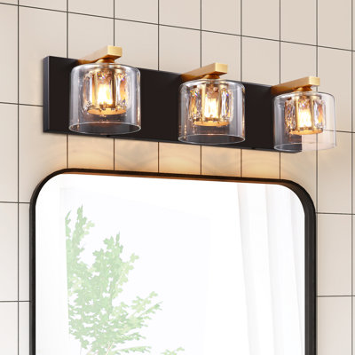 Delvon  3-Light Vanity Wall Sconce with Clear Glass and Crystal Accents – Stylish Lighting for Hallways and Bedrooms