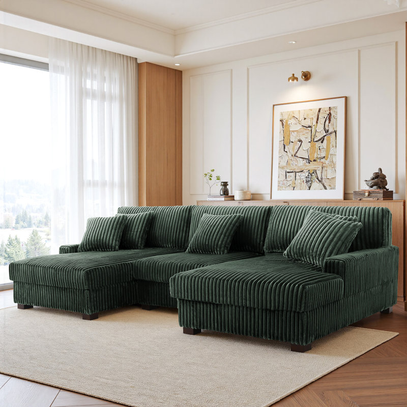3 Seater Sectional, Green Polyester/Foam Padding