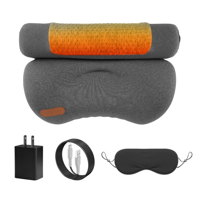 USB Heated Cervical Neck Pillow, Zero Pressure Memory Foam Bed Pillow with 3 Heat Levels & Eye Mask for Neck Pain Relief