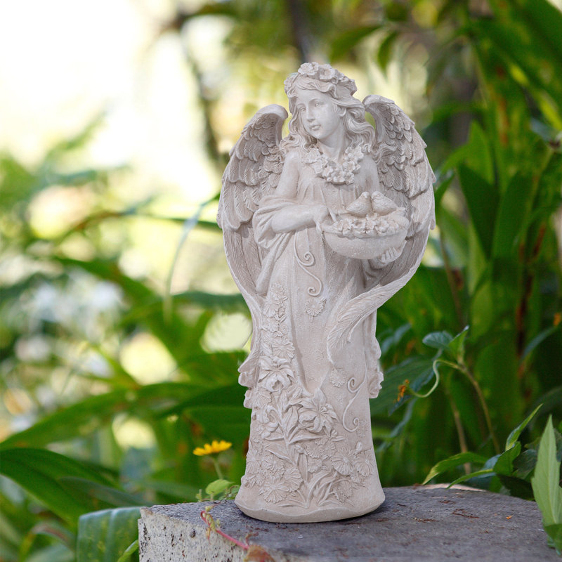 Statue d'ange de jardin en résine résistante aux intempéries avec bain d'oiseaux 23,5 po Keimiyah, Blanc