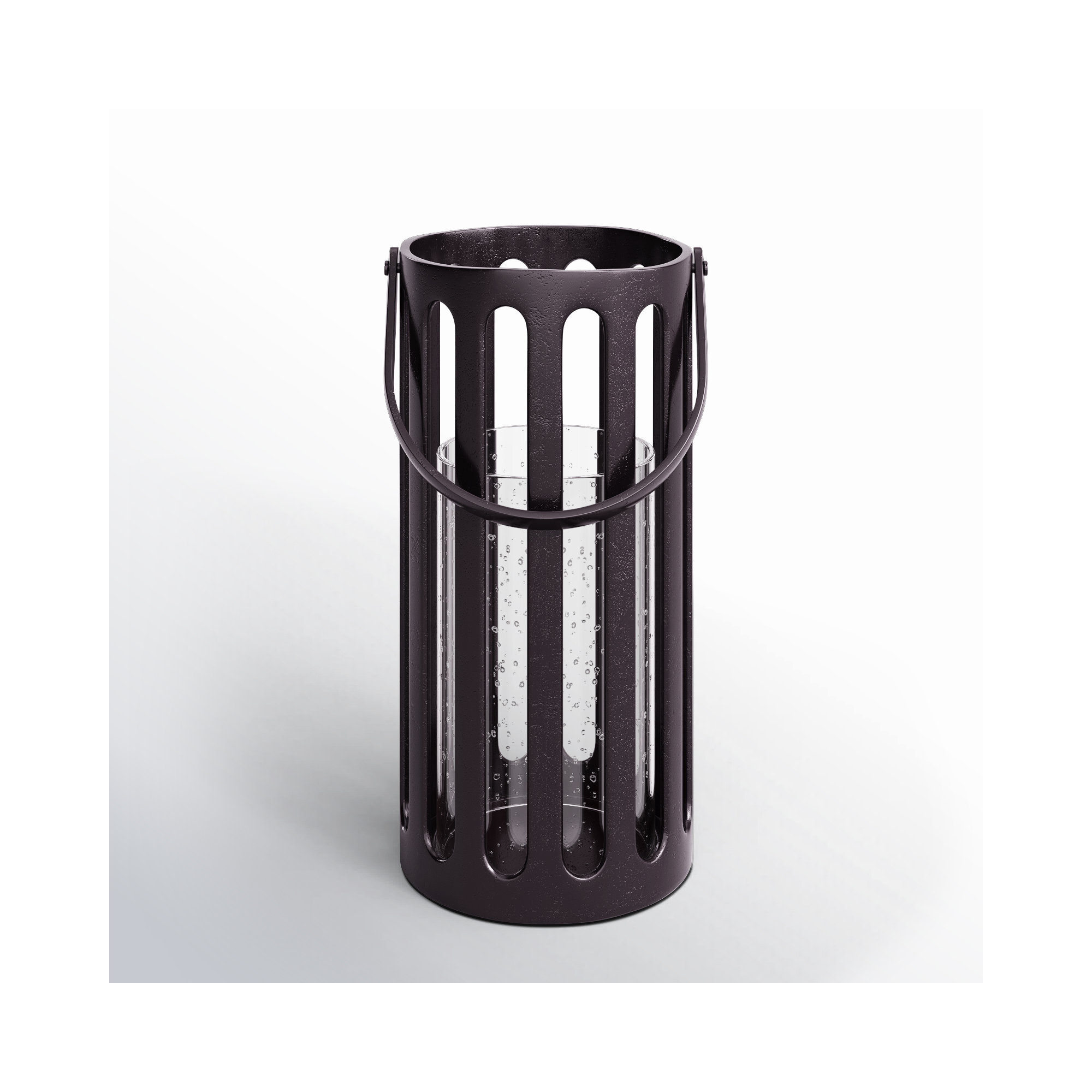 Aluminum Floor Lantern, 16" H x 7.75" W x 8.50" D, Black