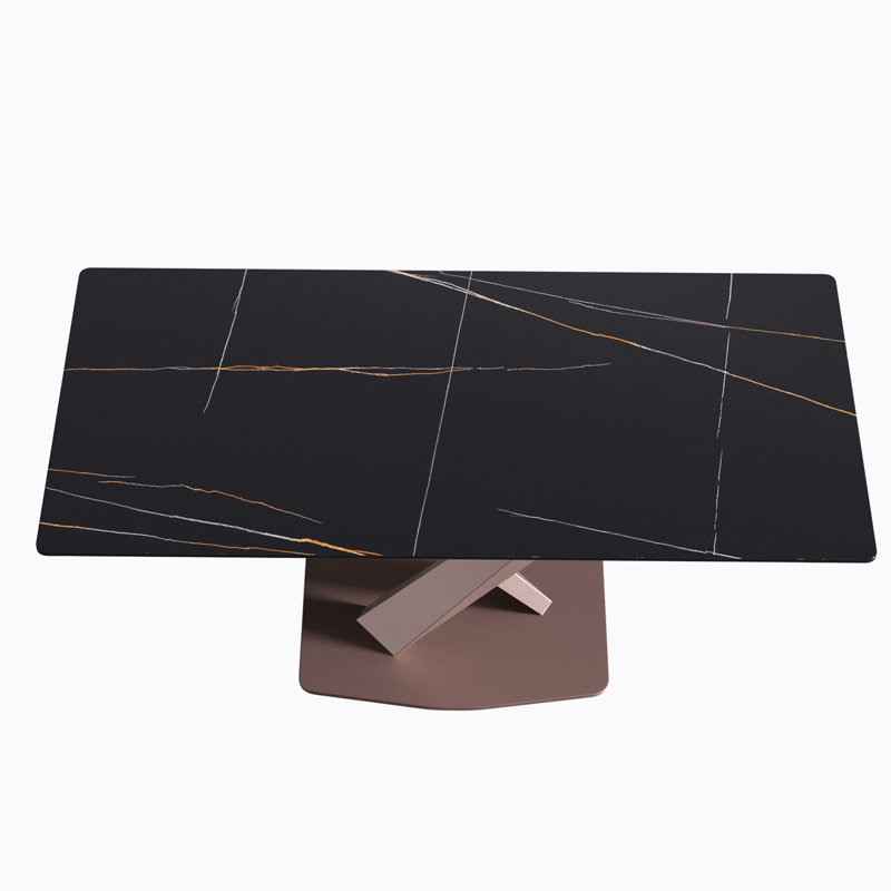 Sintered Stone Dining Table, Black, 29.53” H x 70.9" W x 35.4" D, Antique Pink