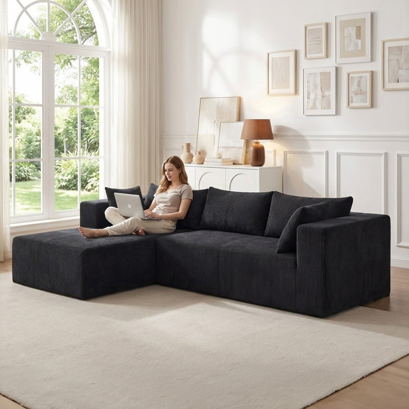 Canapé désossé, canapé modulaire en velours côtelé de 105 po à assise profonde, canapé 3 places désossé, aucun assemblage requis