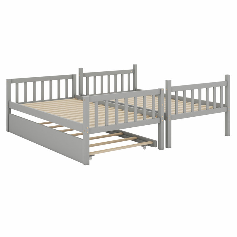 Lit superposé en bois avec lit gigogne, convertible en 2 lits simples individuels, Gris