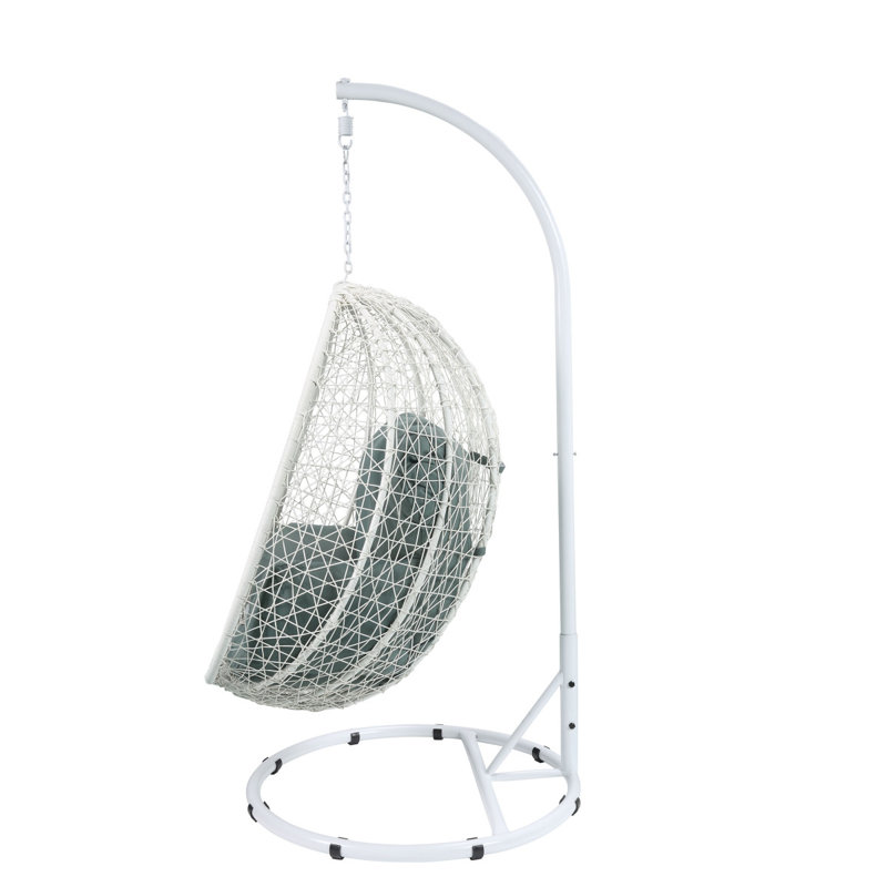 Chaise suspendue Simona en tissu vert et osier blanc, Vert, Blanc