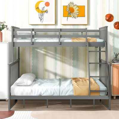 Lit superposé simple au-dessus de double en bois gris, équipé et doté de caractéristiques, construction en pin robuste, peut être divisé en deux pour plus de commodité, pas de sommier nécessaire, rampe supérieure - protection de la longueur, bas