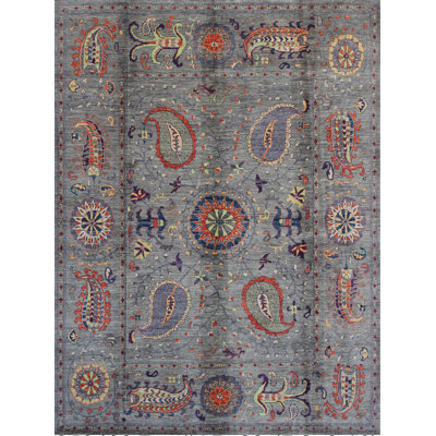 Aryana Hand-Knotted High-Quality Gray/Orange/Blue Area Rug