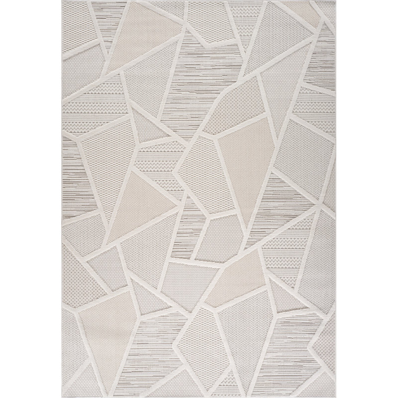 Tapis géométrique crème et beige 7 pi x 10 pi
