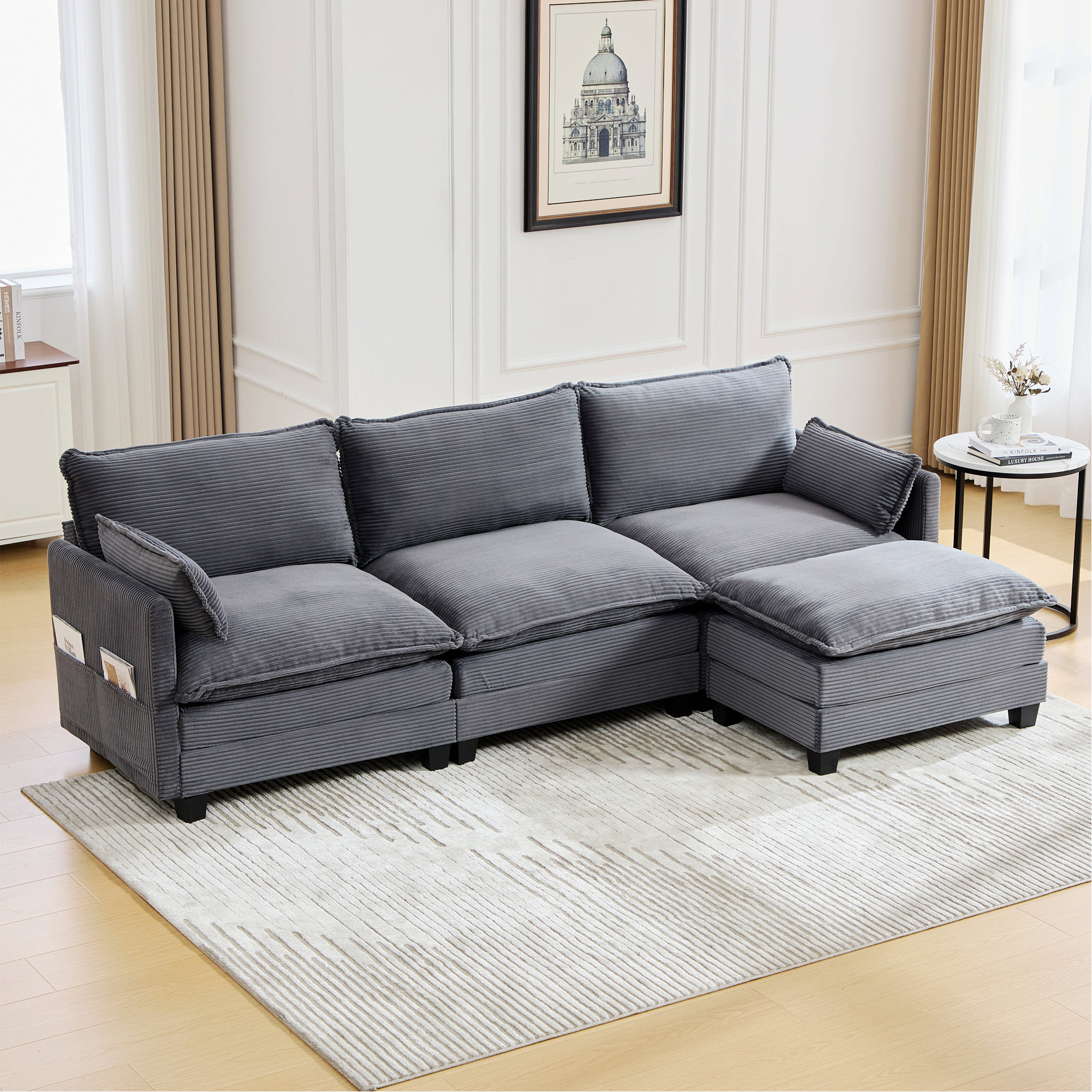Latitude Run® Modular Sectional Sofa With Movable Ottoman For Living ...