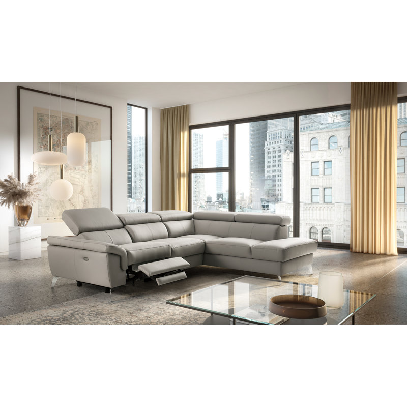 Manhattan Genuine Leather Reclining Corner Sofa, Right Hand Facing, Grey