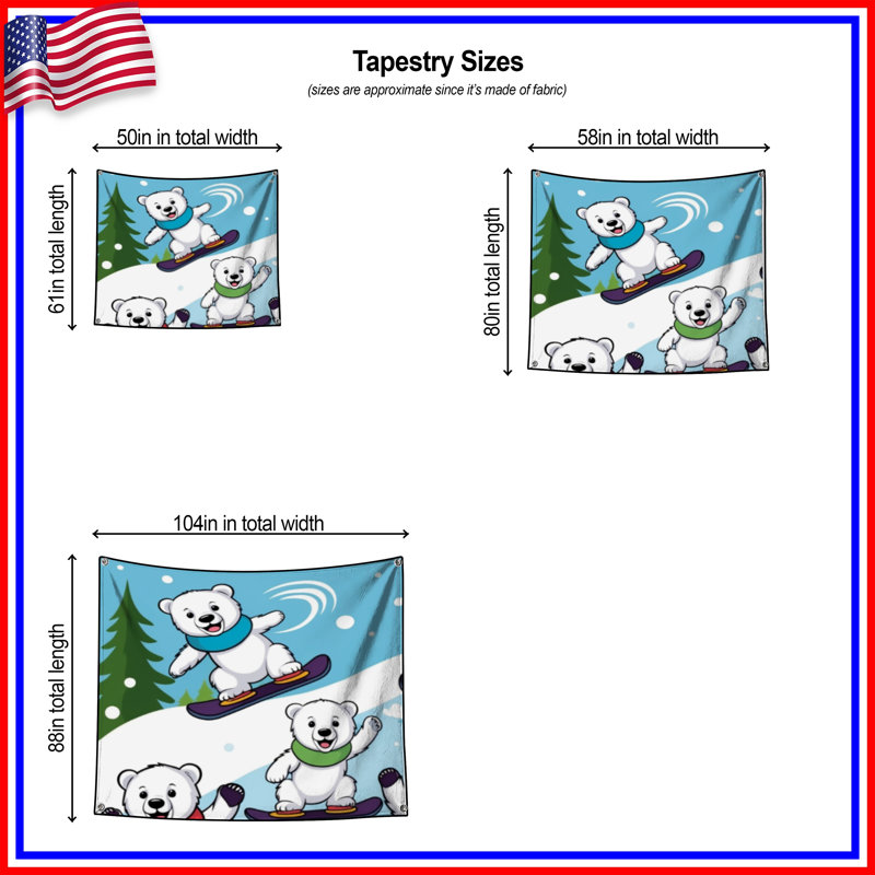 Tapisserie murale «Snow Bears» - dessin mural, H 68 po x l 80 po avec 4 œillets