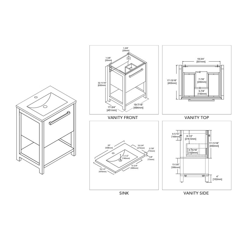 20'' Single Bathroom Vanity with Sink, Matte Grey