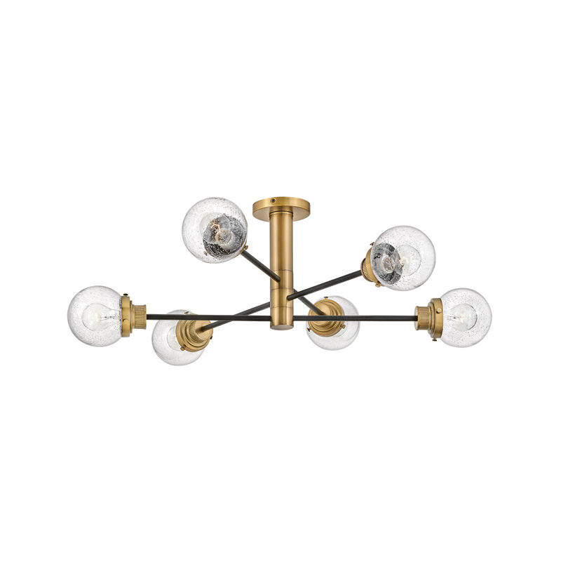 Poppy Six-Light Adjustable Semi-Flush Mount Ceiling Light w/ Clear Seedy Glass Globes
