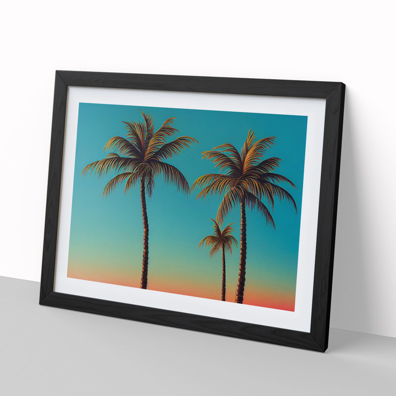Effervescent Palm Trees - Single Picture Frame Print, 46cm H x 64cm W x 2cm D, Black 