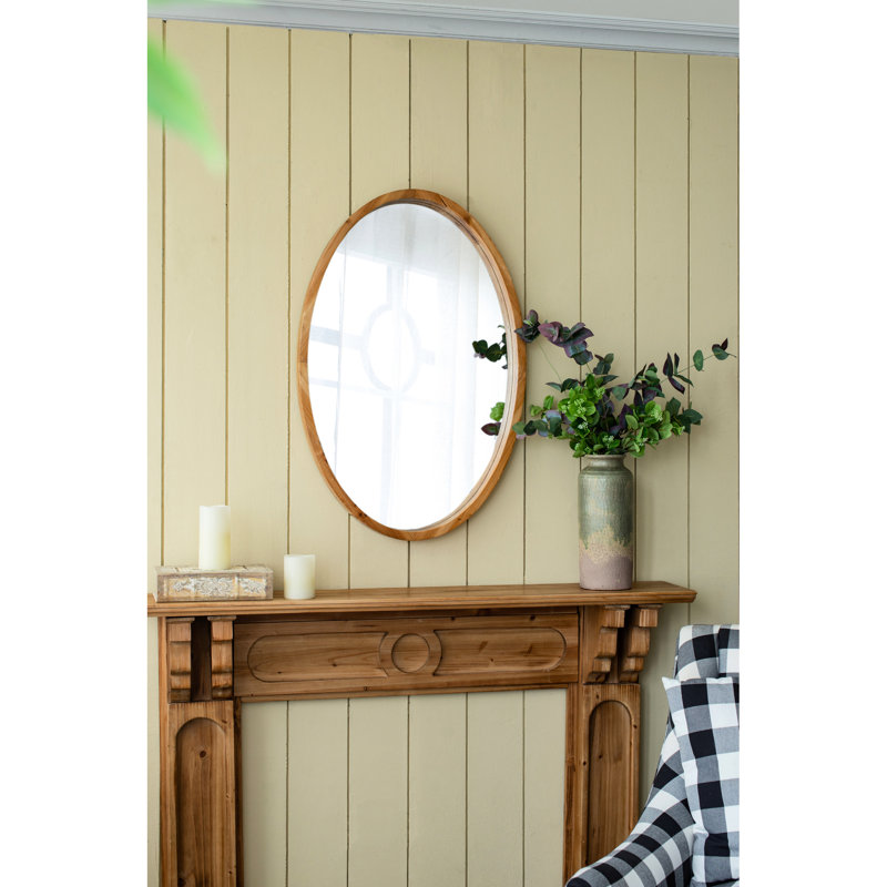 Miroir d'entrée à cadre ovale en bois - chic et accrocheur 24 po x 36 po pour décor de cheminée