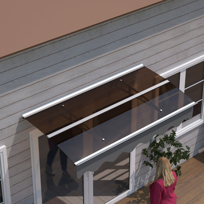 Da5934w Door Window Awning - Polycarbonate Roof & Aluminum Brackets Outdoor Shade Solution Canopy Heat Stable Exterior