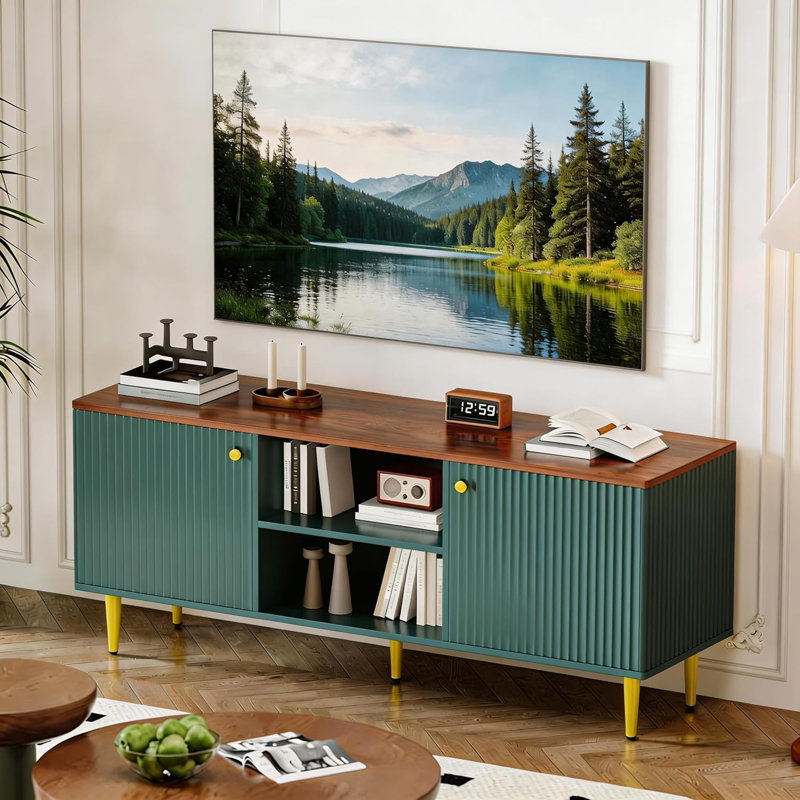 Meuble télé 55 po avec 2 portes et tablettes réglables, meuble télé en bois avec rangement, meuble télé avec console