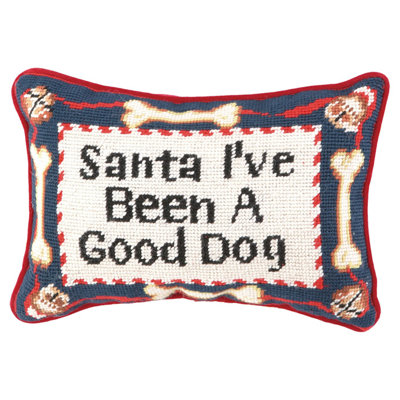 Needlepoint Good Dog Wool Lumbar Pillow