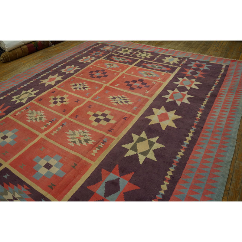 Vintage Mid Century Modern Geometric Indian Flatweave Cotton Dhurrie Rug
