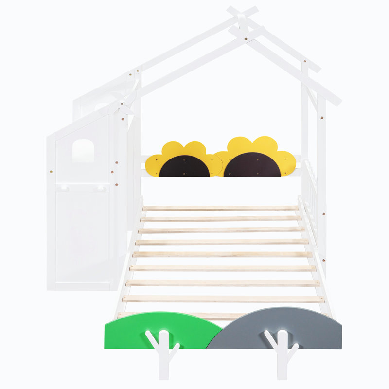 Cadre de lit Ochlocknee, Lit simple, Blanc, jaune et vert