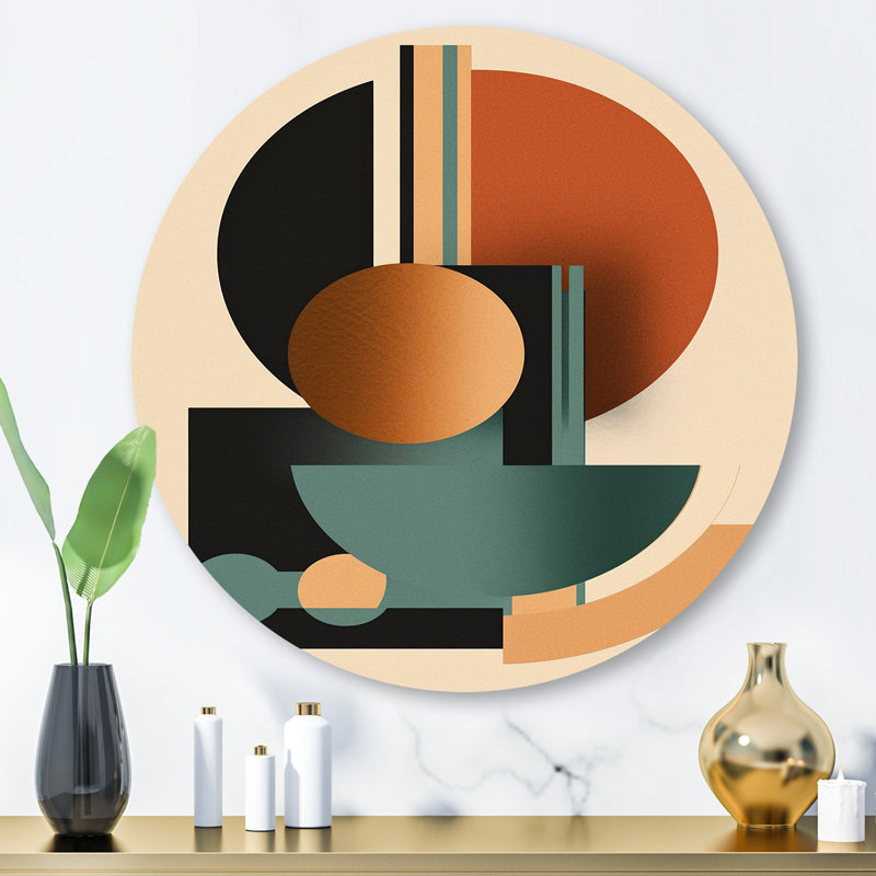 Cream Green Minimalism Quiet Depths - Abstract Minimalism Round Wall Art on Metal, 29" H x 29" W x 1" D