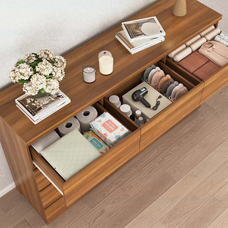 12-Drawer Modern Wood Storage Cabinet, Walnut