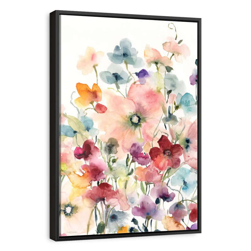 Coquelicots et pois sucrés, Cadre flottant noir, 29 po x 43 po