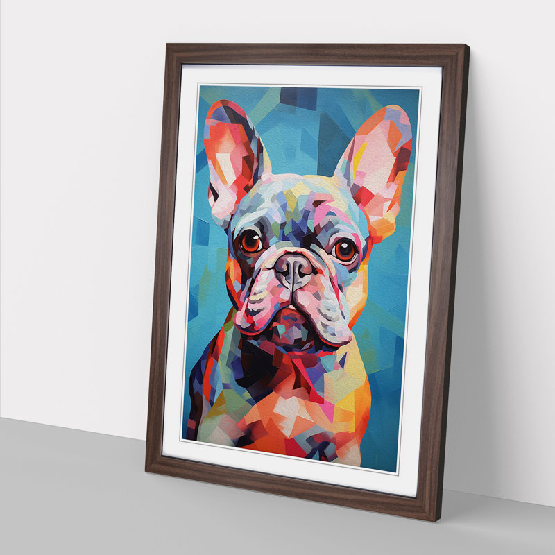 French Bulldog Orphism - Single Picture Frame Print on Wood, Walnut, 64cm H x 46cm W x 2cm D