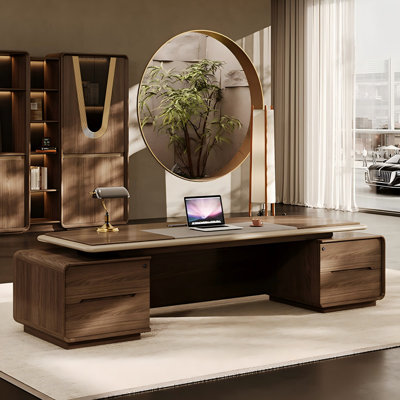 Bureau de direction 141,73 "de luxe rétro avec plateau bicolore, verrou d'empreinte digitale et éclairage DEL