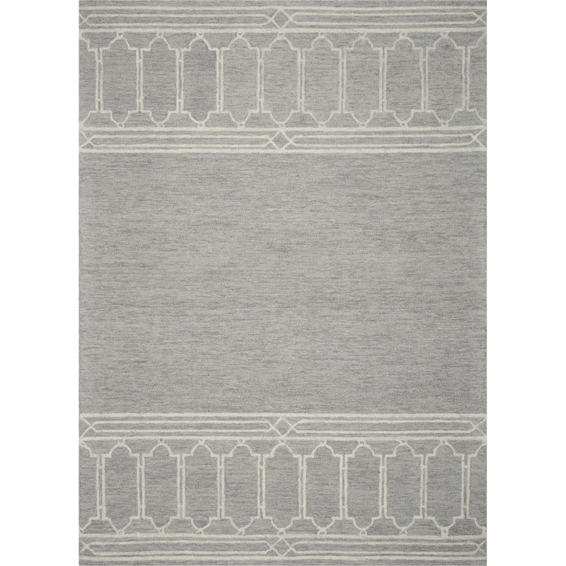 Tapis gris en laine touffeté à la main à motif géométrique McLoud, Rectangle 3 pi 3 po x 5 pi 3 po