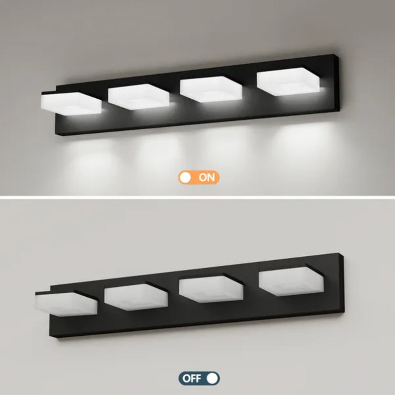 Luminaires de salle de bain à DEL modernes (4 lumières, 25 pouces), éclairage mural en acrylique noir mat au-dessus d'un miroir, blanc froid 6000k, intensité variable à intensité variable