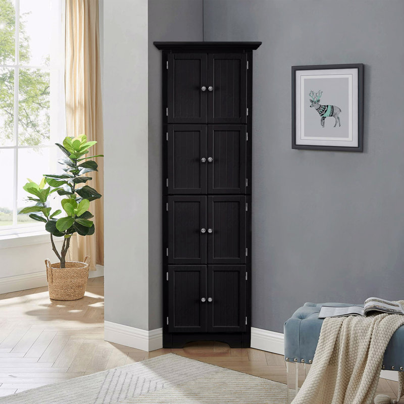 Armoire de rangement haute avec portes et 4 tablettes, Noir
