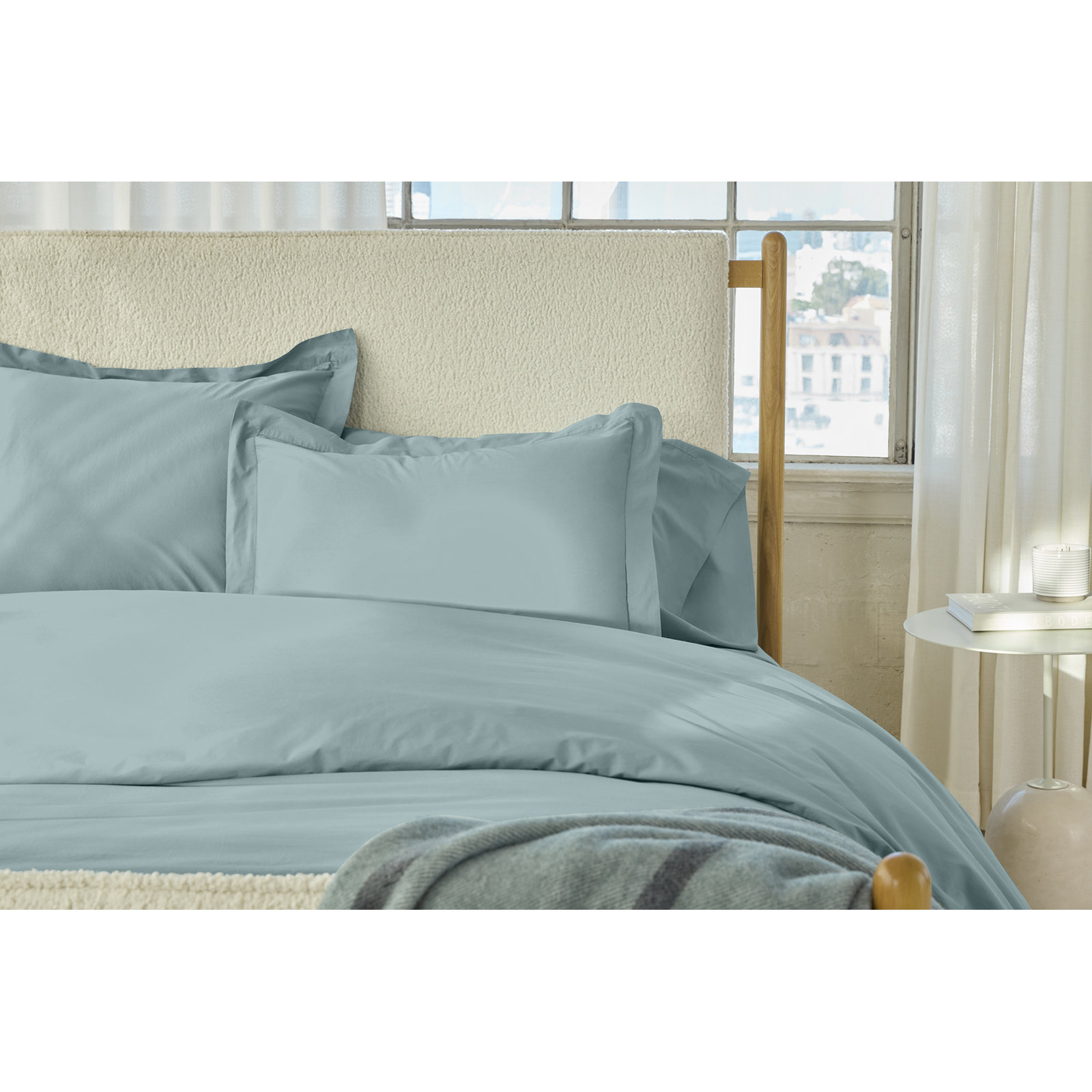 Cotton Percale Duvet Cover, Twin Duvet Cover, Pacific Blue
